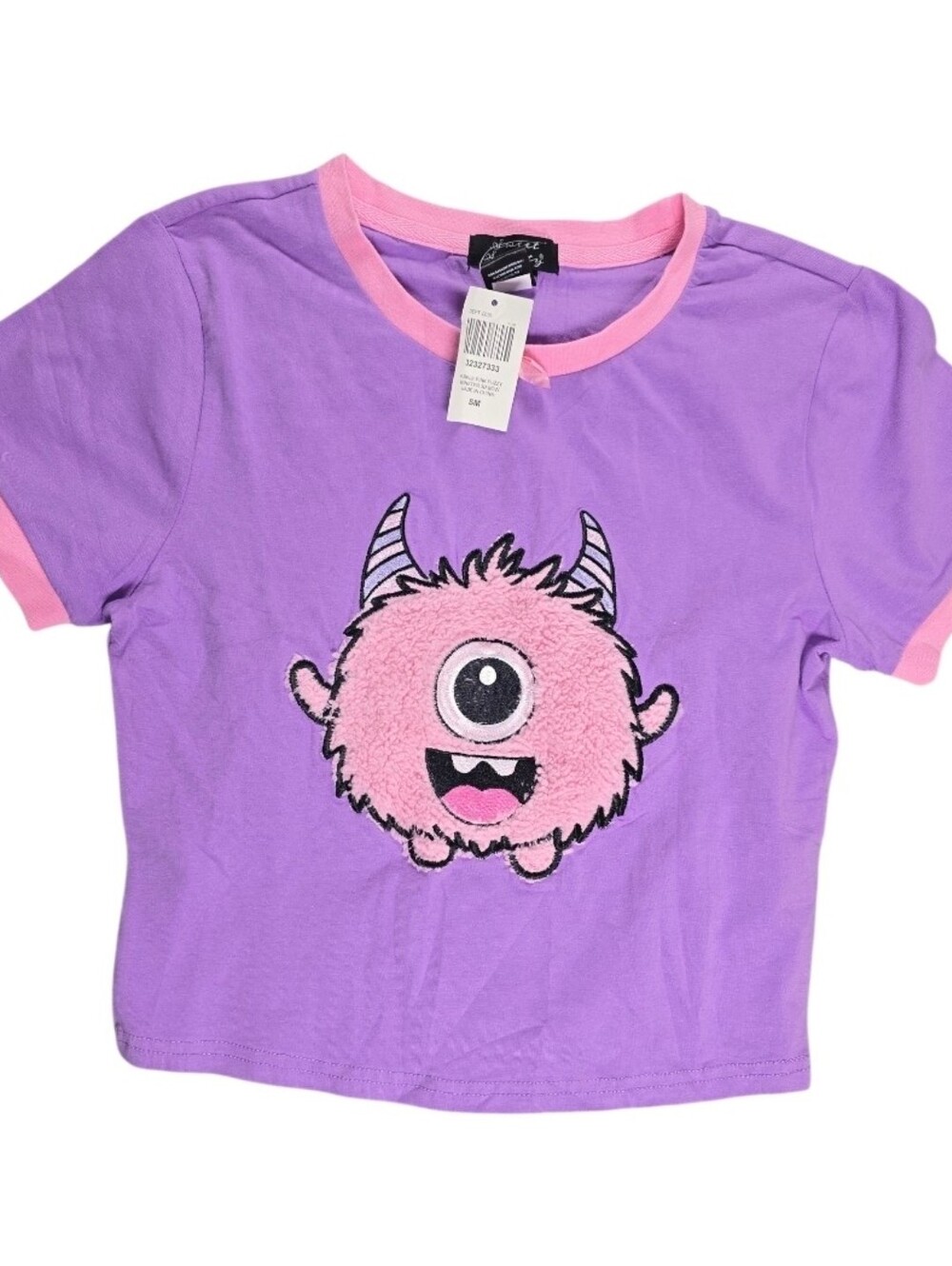 Sweet Society Hot Topic Women’s Size S/M Purple Pink Monster Graphic Crop Top